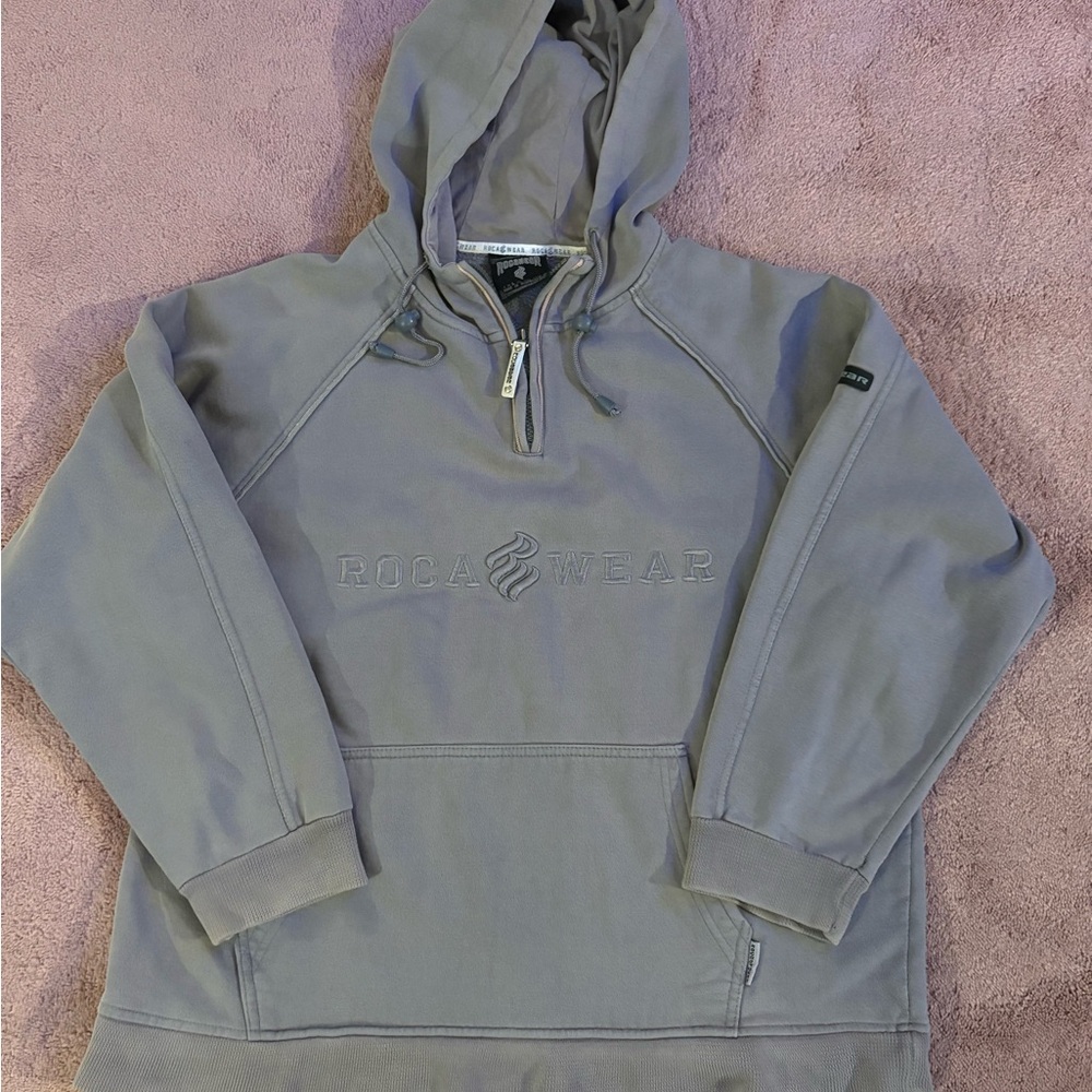 Rocawear Mens‎ Gray Quarter Zip Hoodie Embroidered Logo Sweatshirt Size L